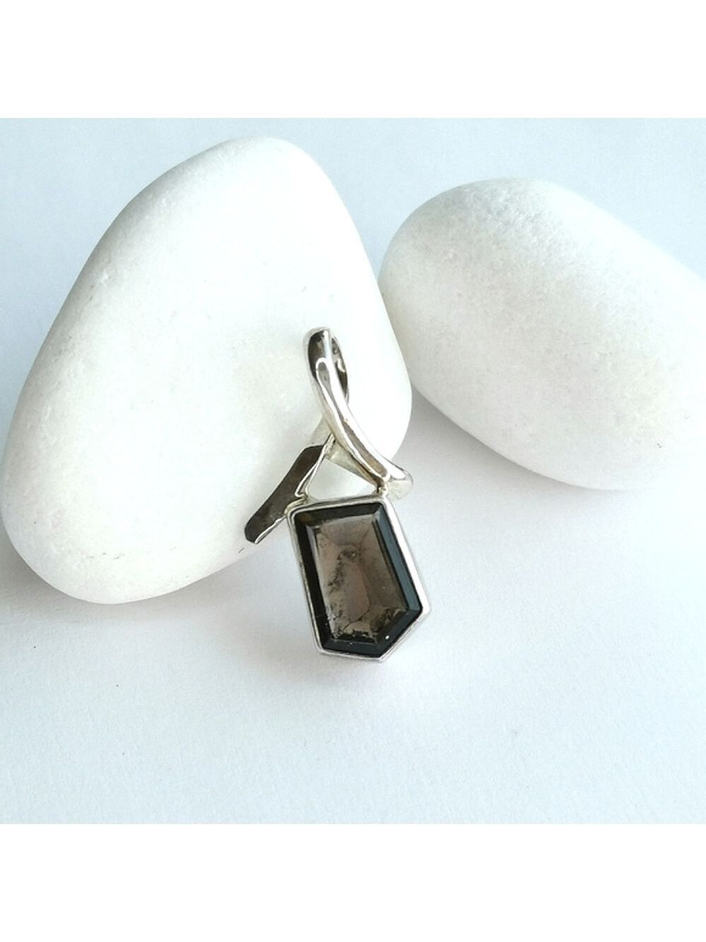 NEW modernist sterling silver freeform Smokey Topaz Smoky Quartz pendant